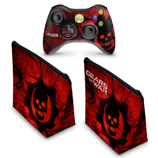 KIT Capa Case e Skin Xbox 360 Controle - Gears Of War 3