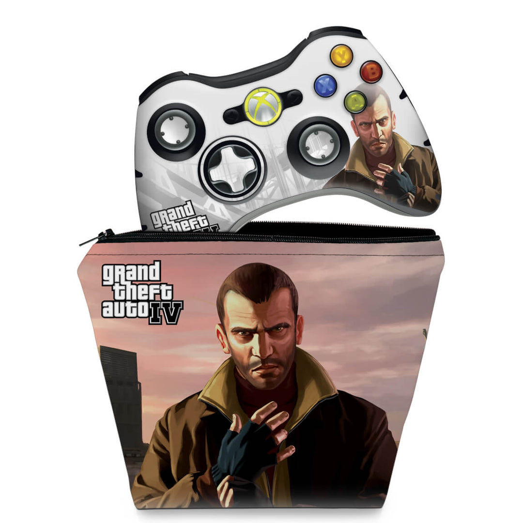 KIT Capa Case e Skin Anti-Rage Xbox 360 Controle - Gta Iv - Pop Arte Skins
