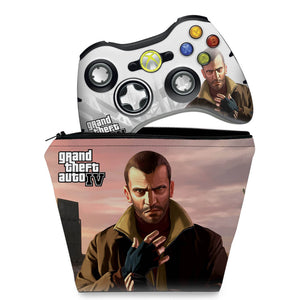 KIT Capa Case e Skin Anti-Rage Xbox 360 Controle - Gta Iv - Pop Arte Skins
