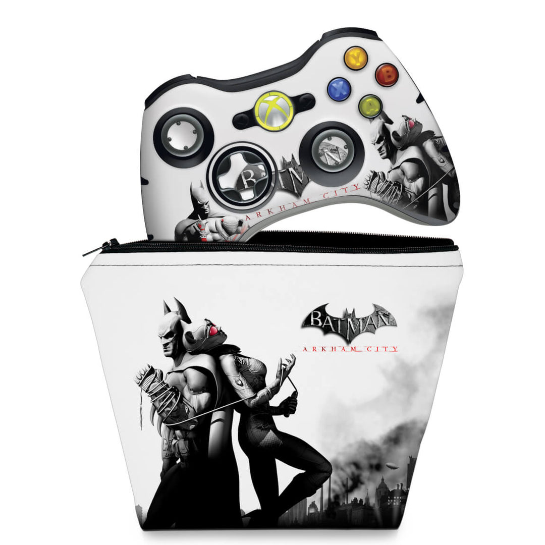KIT Capa Case e Skin Anti-Rage Xbox 360 Controle - Batman Arkham City - Pop Arte Skins