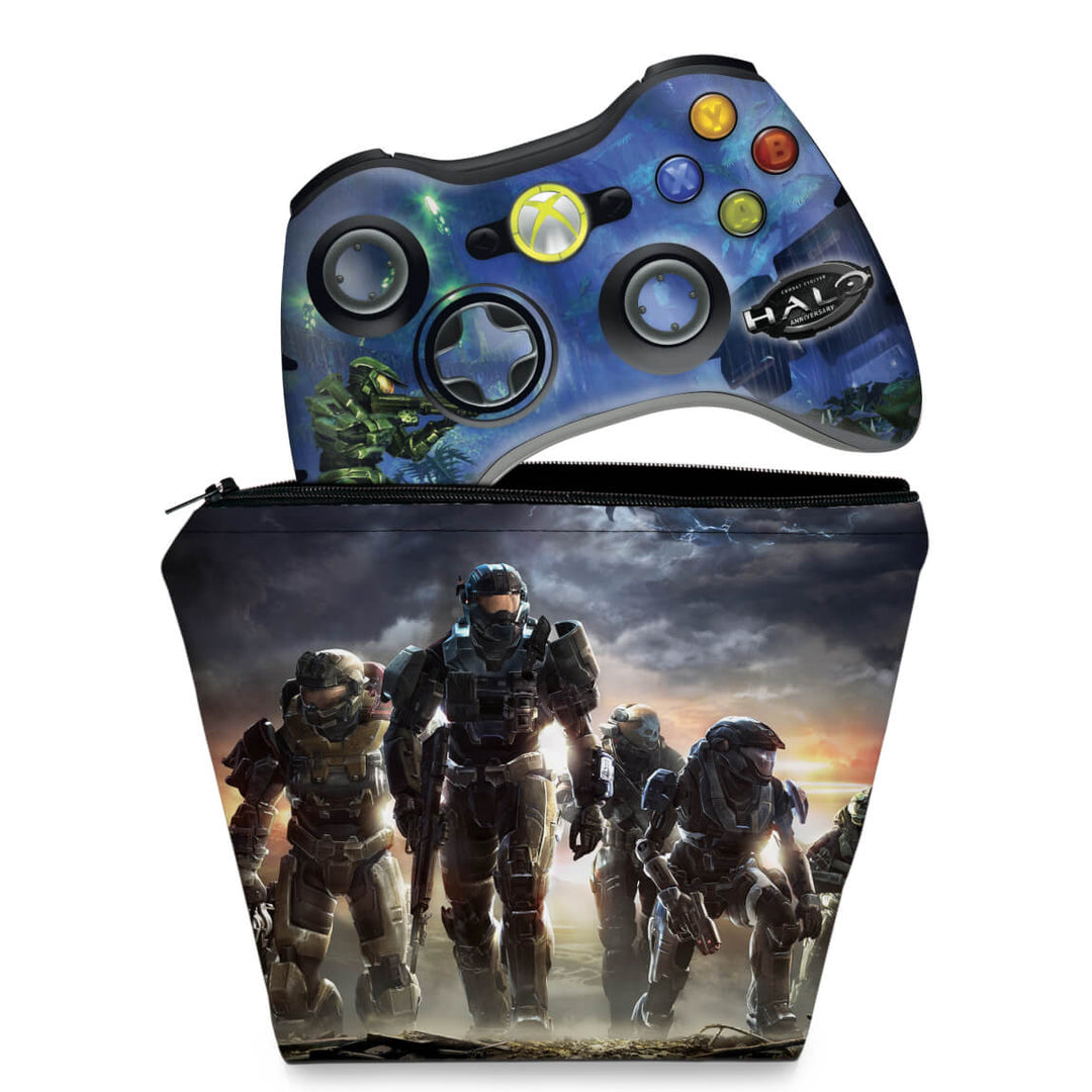 KIT Capa Case e Skin Anti-Rage Xbox 360 Controle - Halo Anniversary - Pop Arte Skins