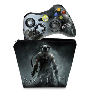 KIT Capa Case e Skin Anti-Rage Xbox 360 Controle - Skyrim - Pop Arte Skins