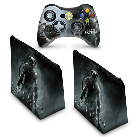 KIT Capa Case e Skin Xbox 360 Controle - Skyrim