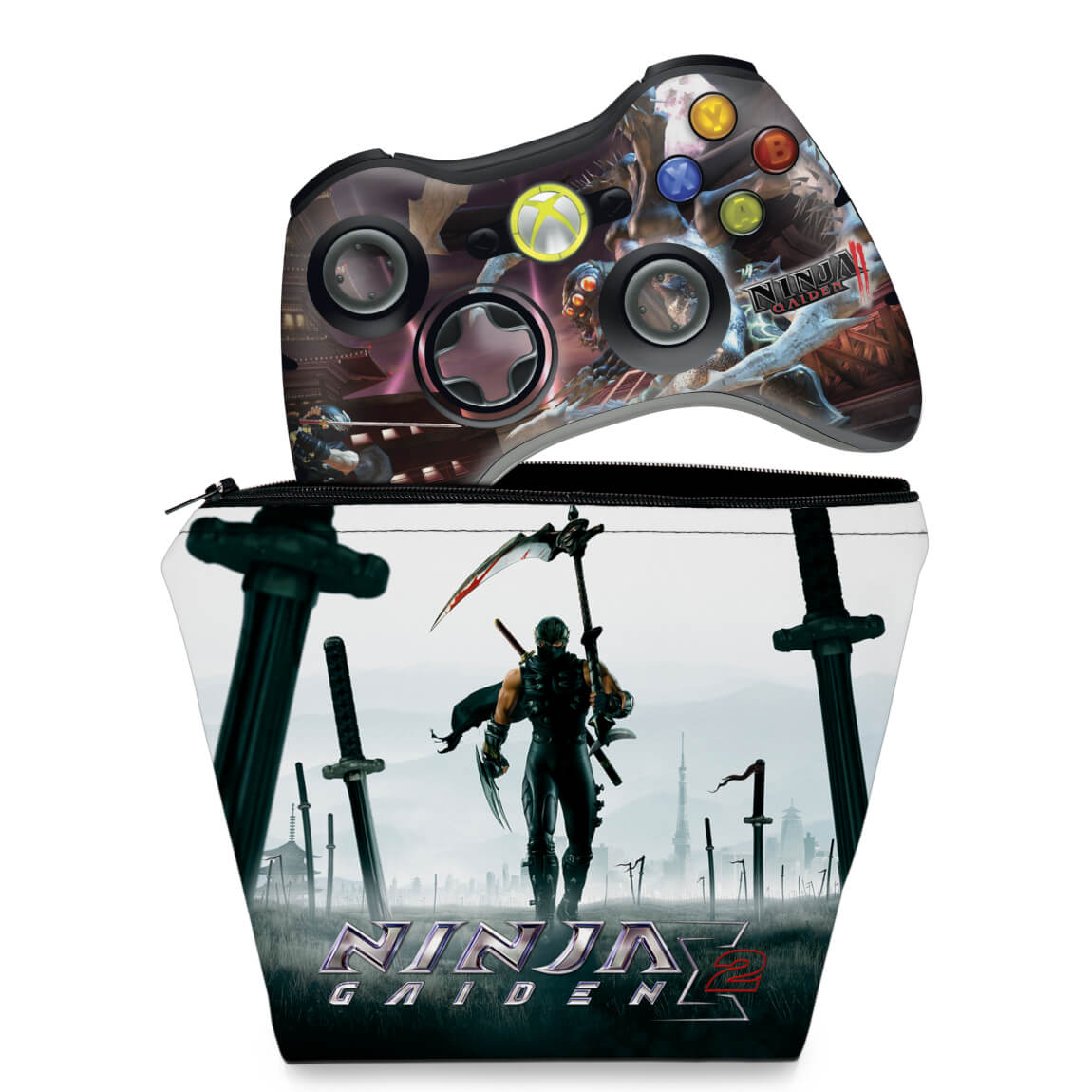 KIT Capa Case e Skin Anti-Rage Xbox 360 Controle - Ninja Gaiden 3