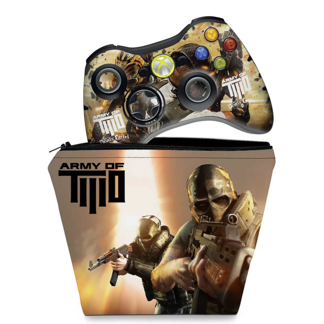 KIT Capa Case e Skin Anti-Rage Xbox 360 Controle - Army Of Two - Pop Arte Skins