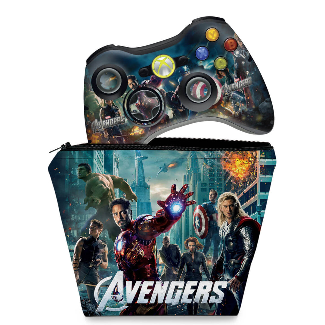 KIT Capa Case e Skin Anti-Rage Xbox 360 Controle - Avengers Vingadores - Pop Arte Skins