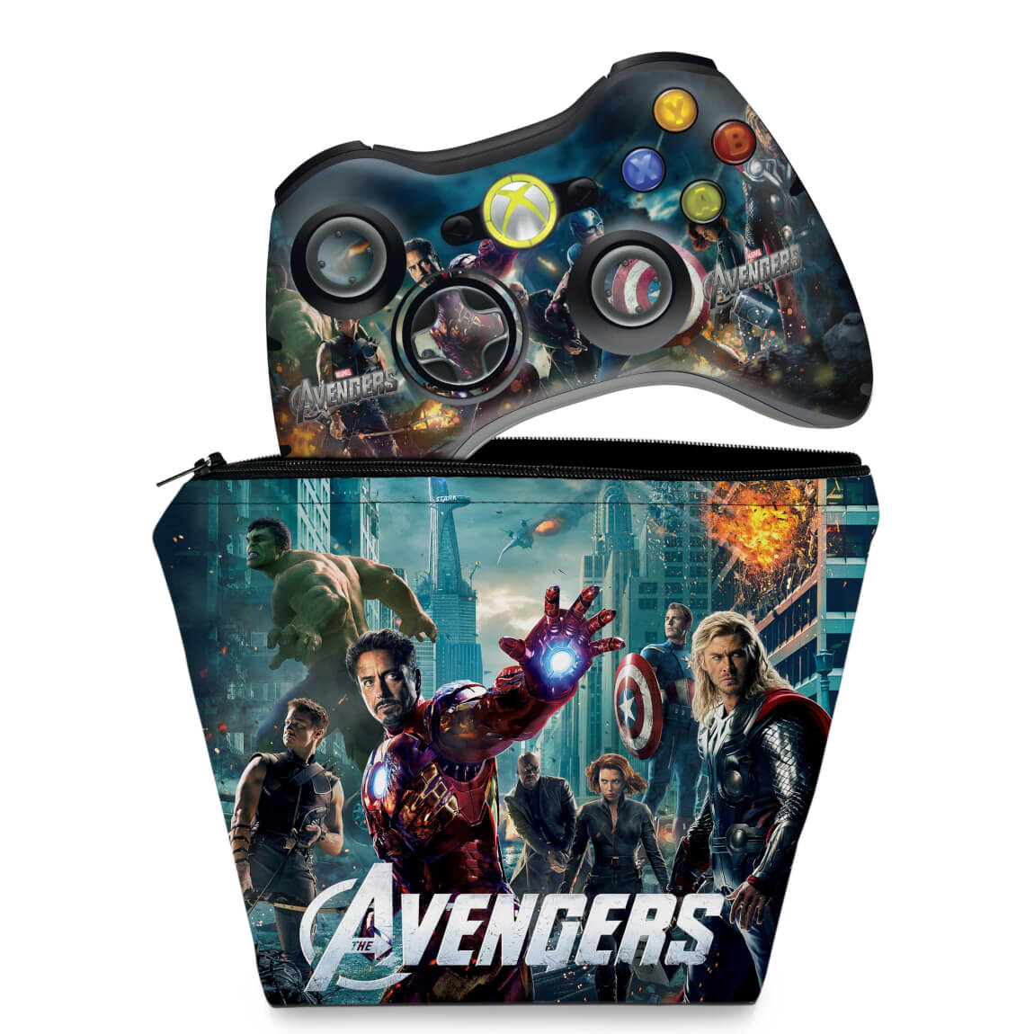 KIT Capa Case e Skin Anti-Rage Xbox 360 Controle - Avengers Vingadores