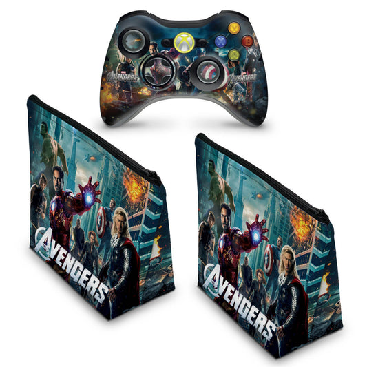 KIT Capa Case e Skin Xbox 360 Controle - Avengers Vingadores
