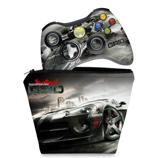KIT Capa Case e Skin Xbox 360 Controle - Race Driver Grid