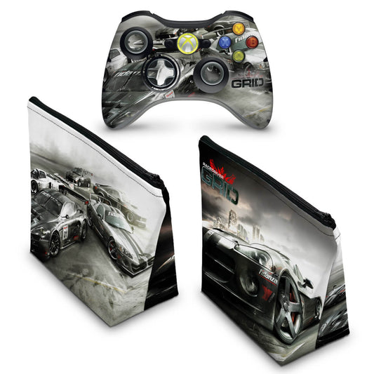 KIT Capa Case e Skin Xbox 360 Controle - Race Driver Grid