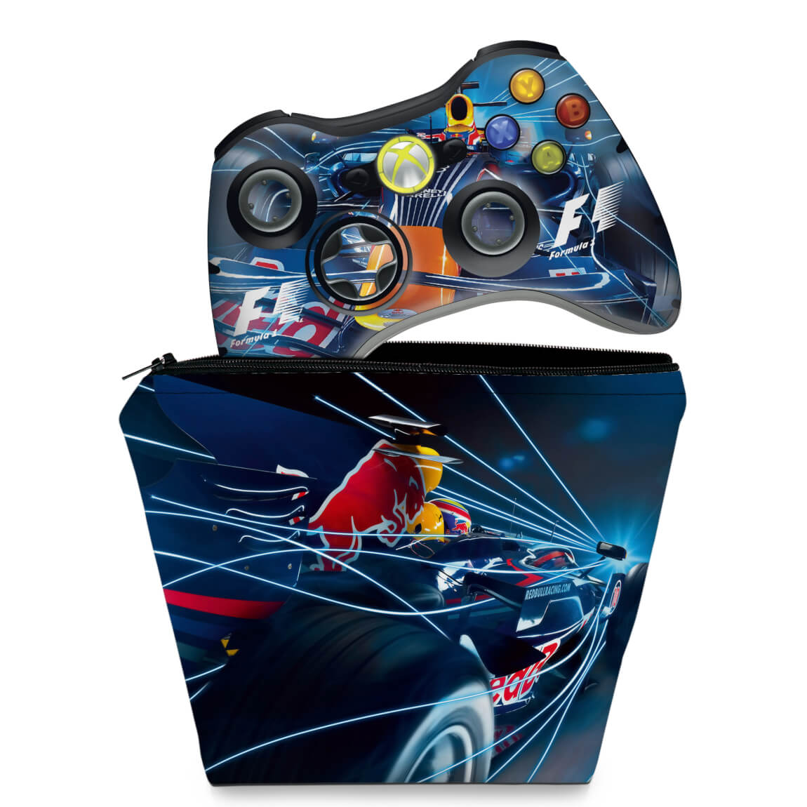 KIT Capa Case e Skin Anti-Rage Xbox 360 Controle - Formula 1 #a