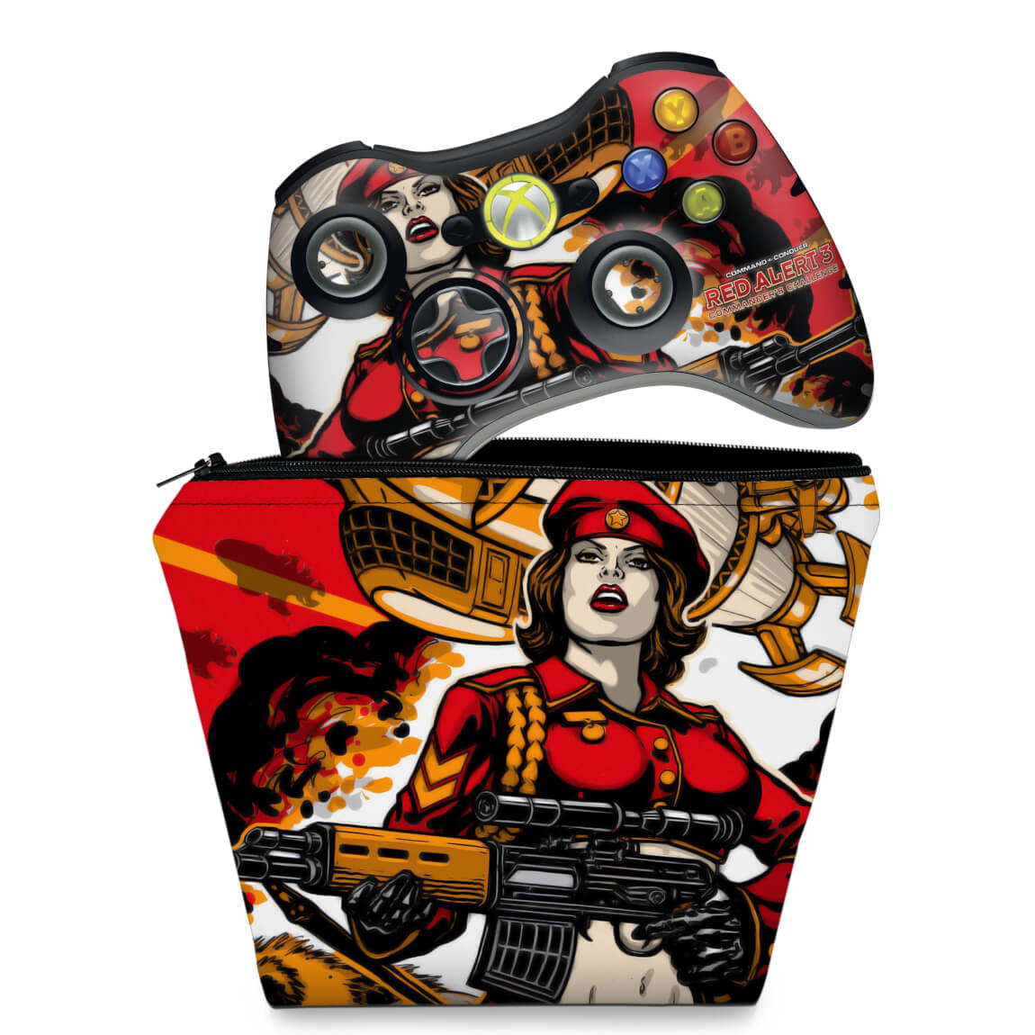 KIT Capa Case e Skin Anti-Rage Xbox 360 Controle - Command And Conquer