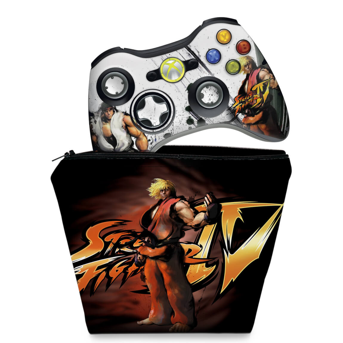 KIT Capa Case e Skin Anti-Rage Xbox 360 Controle - Street Fighter 4 #a