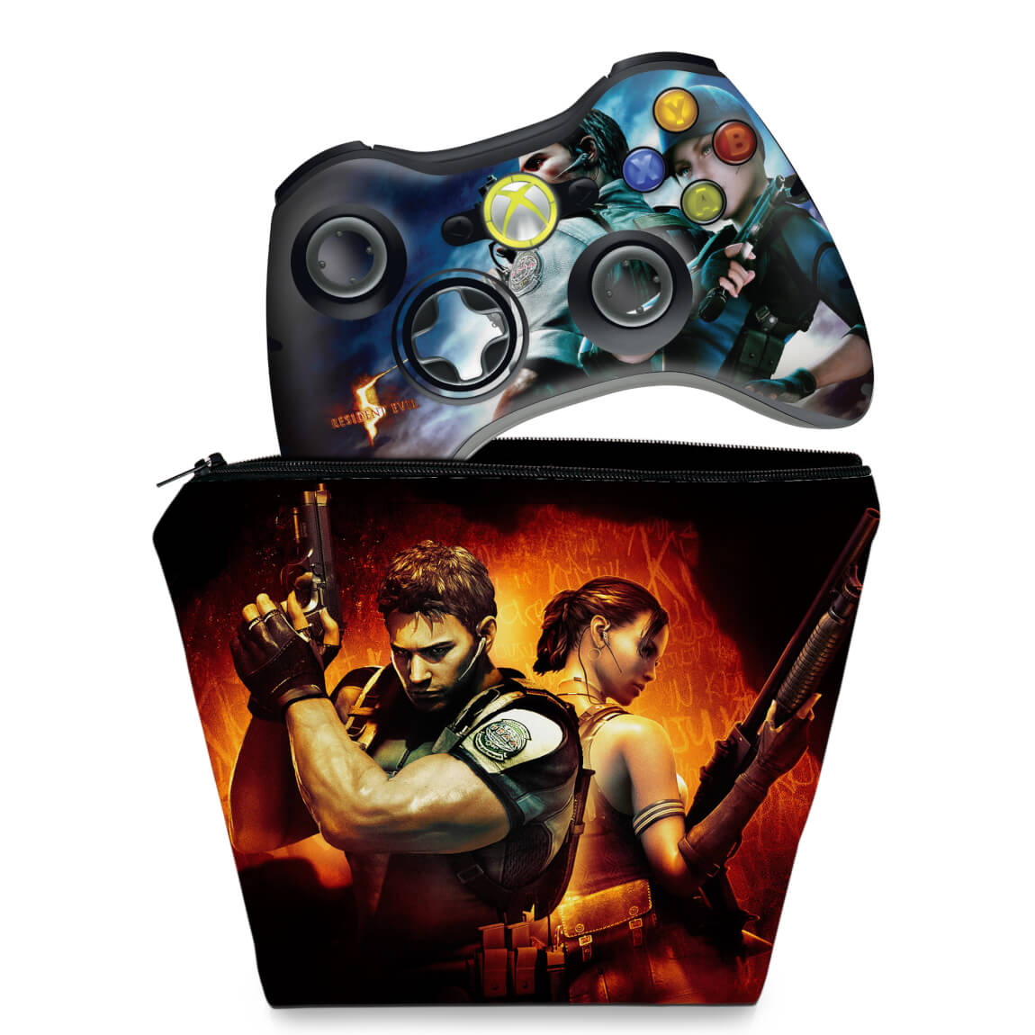 KIT Capa Case e Skin Anti-Rage Xbox 360 Controle - Resident Evil 5