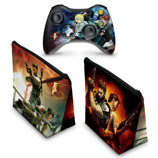 KIT Capa Case e Skin Xbox 360 Controle - Resident Evil 5