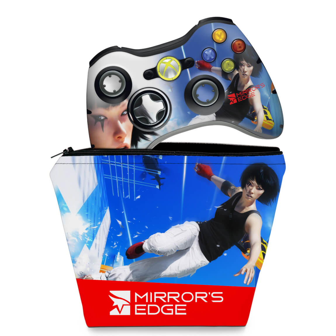 KIT Capa Case e Skin Anti-Rage Xbox 360 Controle - Mirrors Edge