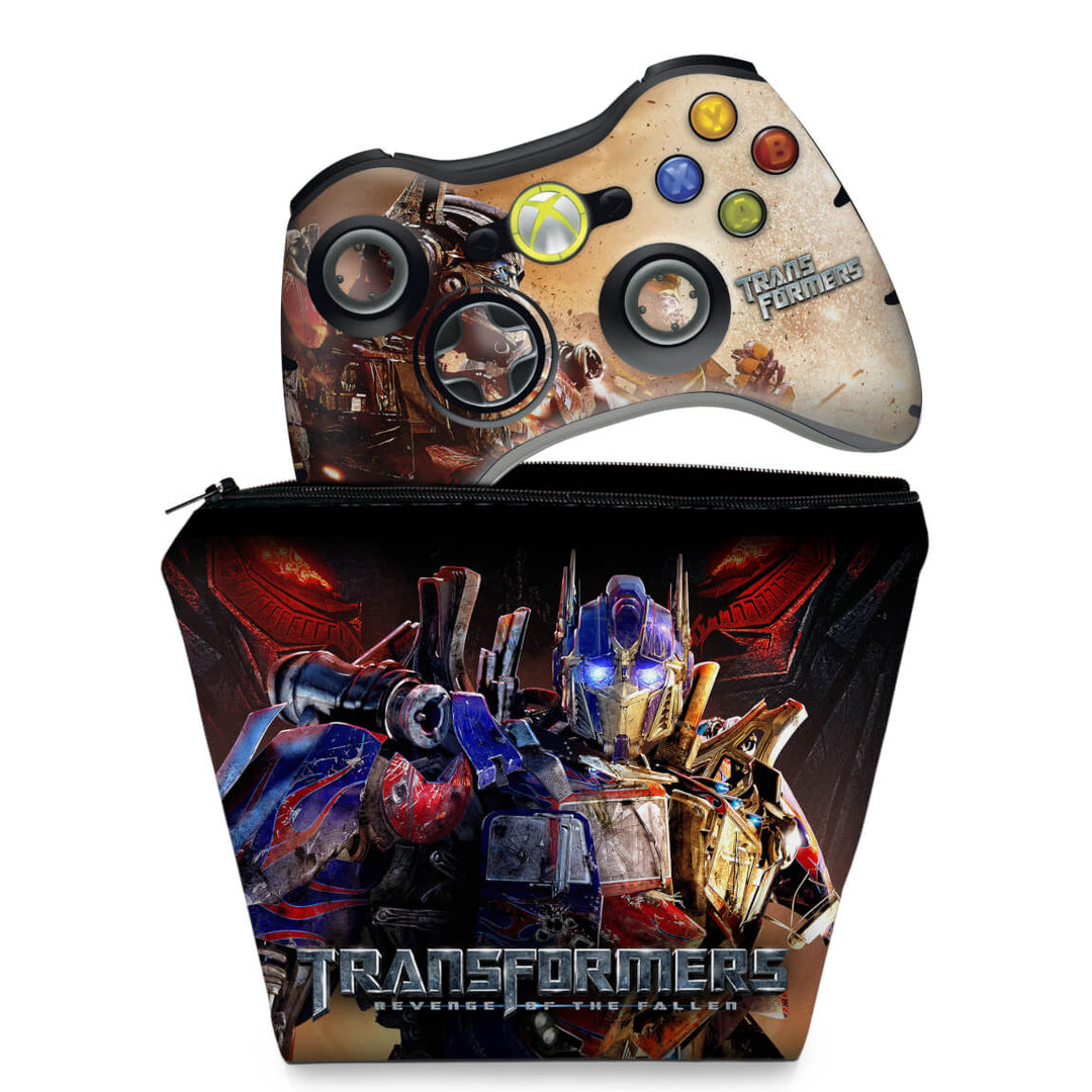 KIT Capa Case e Skin Anti-Rage Xbox 360 Controle - Transformers Revenge - Pop Arte Skins