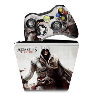 KIT Capa Case e Skin Anti-Rage Xbox 360 Controle - Assassins Creed 2 - Pop Arte Skins