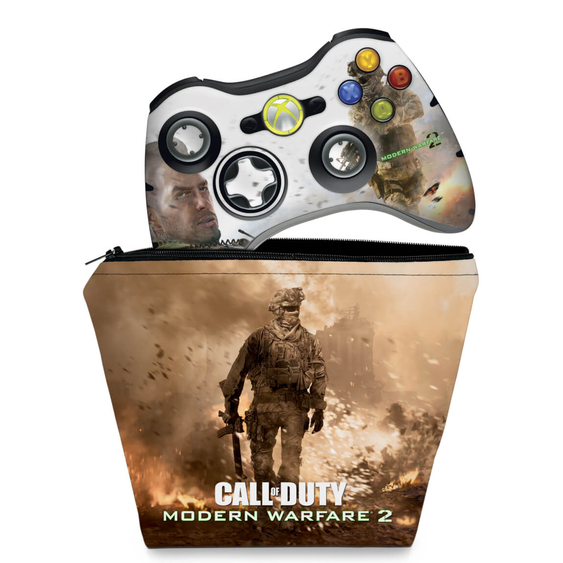 KIT Capa Case e Skin Anti-Rage Xbox 360 Controle - Modern Warfare 2