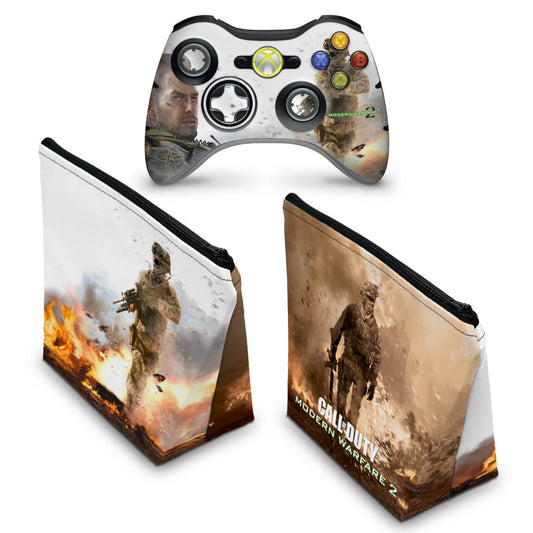 KIT Capa Case e Skin Xbox 360 Controle - Modern Warfare 2
