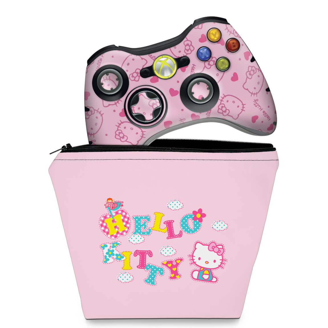 KIT Capa Case e Skin Anti-Rage Xbox 360 Controle - Hello Kitty