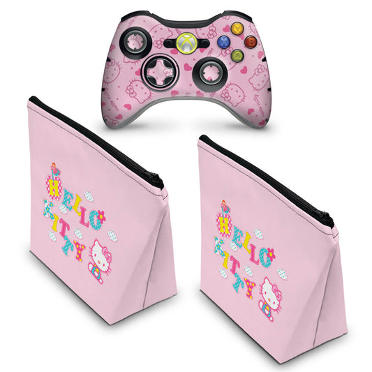 KIT Capa Case e Skin Xbox 360 Controle - Hello Kitty