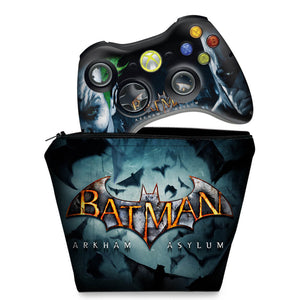 KIT Capa Case e Skin Anti-Rage Xbox 360 Controle - Batman Arkham Asylum - Pop Arte Skins