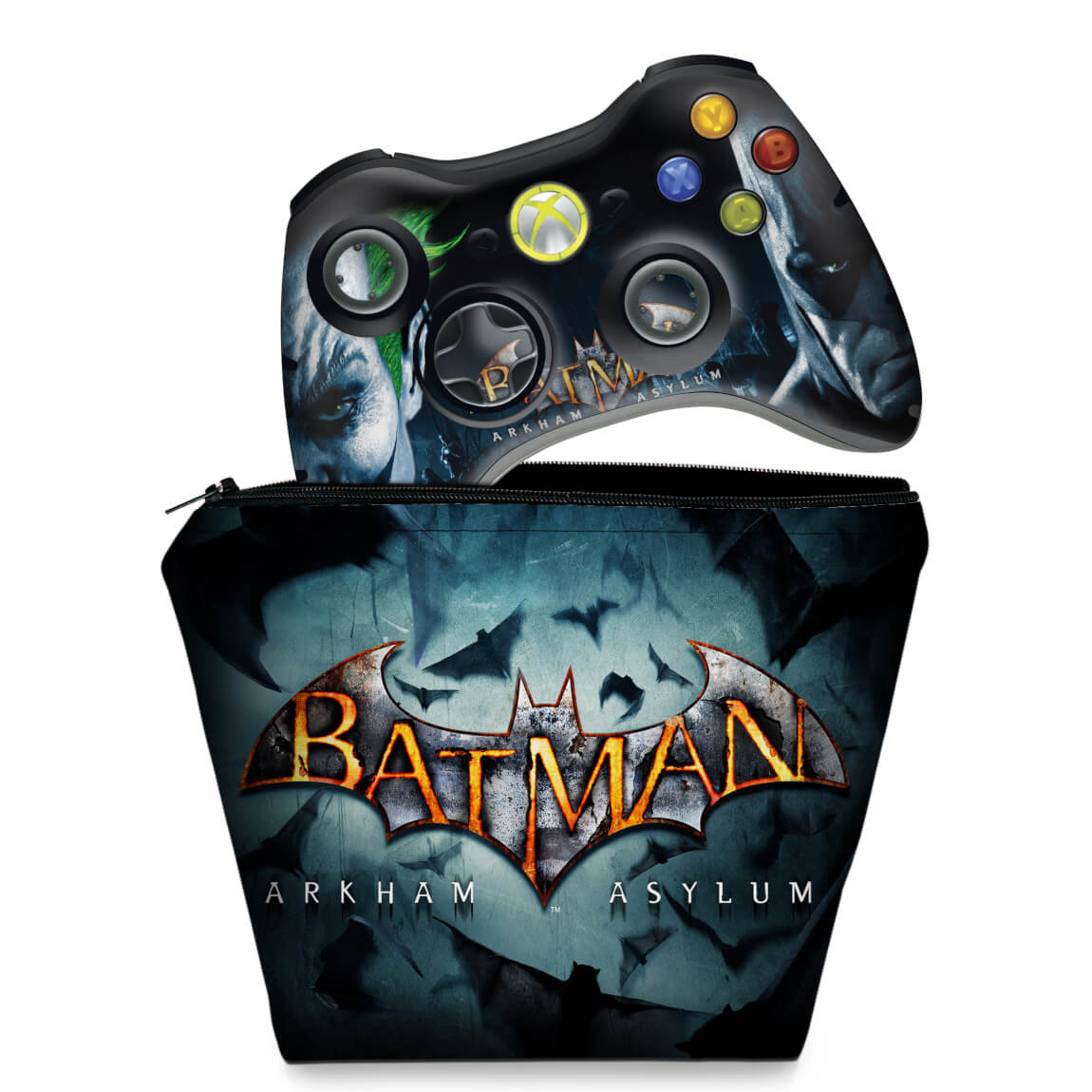 KIT Capa Case e Skin Anti-Rage Xbox 360 Controle - Batman Arkham Asylum