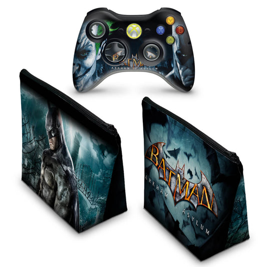 KIT Capa Case e Skin Xbox 360 Controle - Batman Arkham Asylum