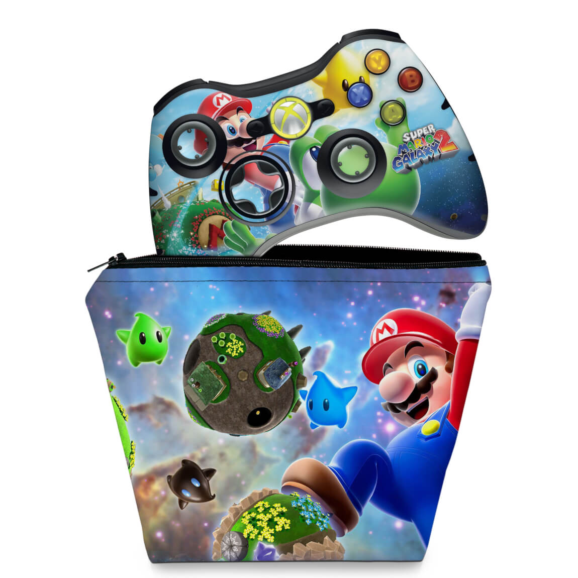 KIT Capa Case e Skin Anti-Rage Xbox 360 Controle - Super Mario
