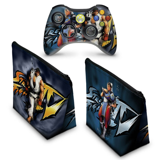 KIT Capa Case e Skin Xbox 360 Controle - Street Fighter 4 #b