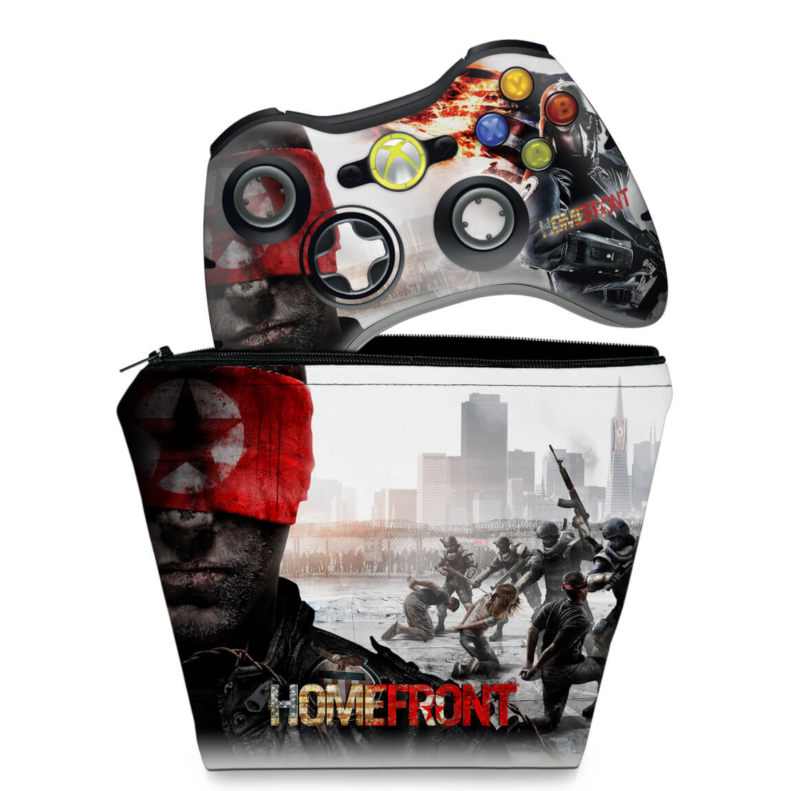 KIT Capa Case e Skin Anti-Rage Xbox 360 Controle - Homefront