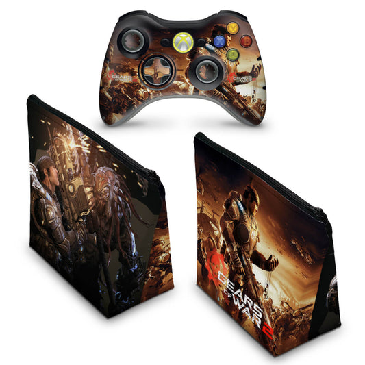 KIT Capa Case e Skin Xbox 360 Controle - Gears Of War 2