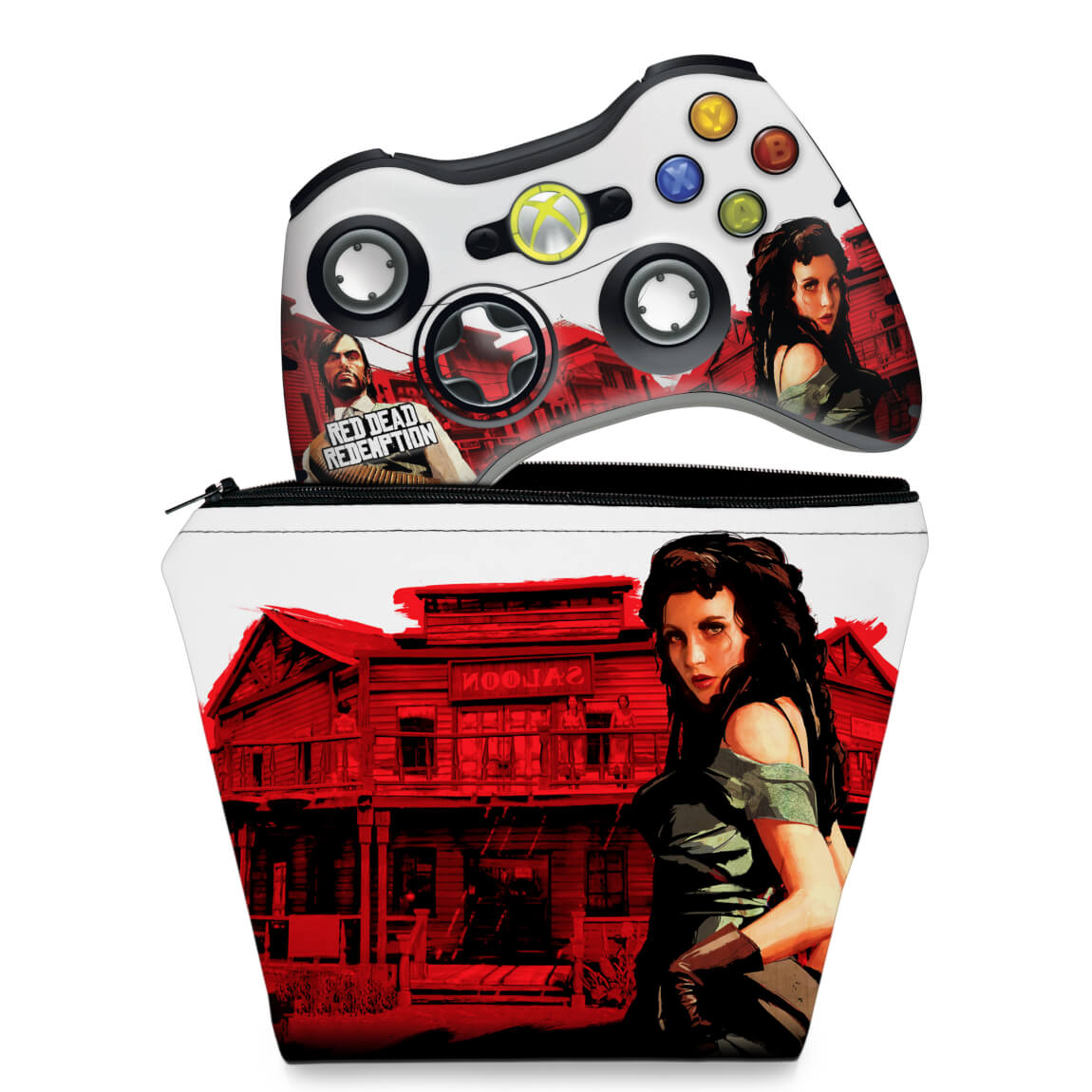 KIT Capa Case e Skin Anti-Rage Xbox 360 Controle - Red Dead Redemption