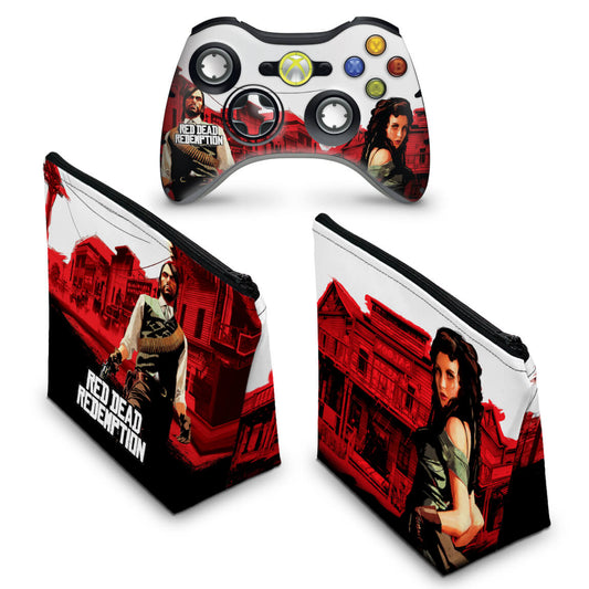 KIT Capa Case e Skin Xbox 360 Controle - Red Dead Redemption