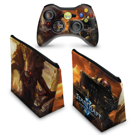 KIT Capa Case e Skin Xbox 360 Controle - Starcraft 2