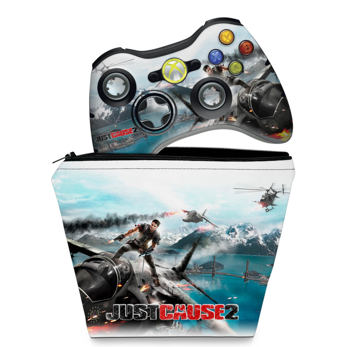 KIT Capa Case e Skin Anti-Rage Xbox 360 Controle - Just Cause 2