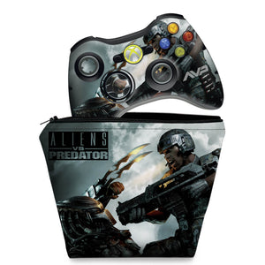 KIT Capa Case e Skin Anti-Rage Xbox 360 Controle - Aliens Vs Predators - Pop Arte Skins