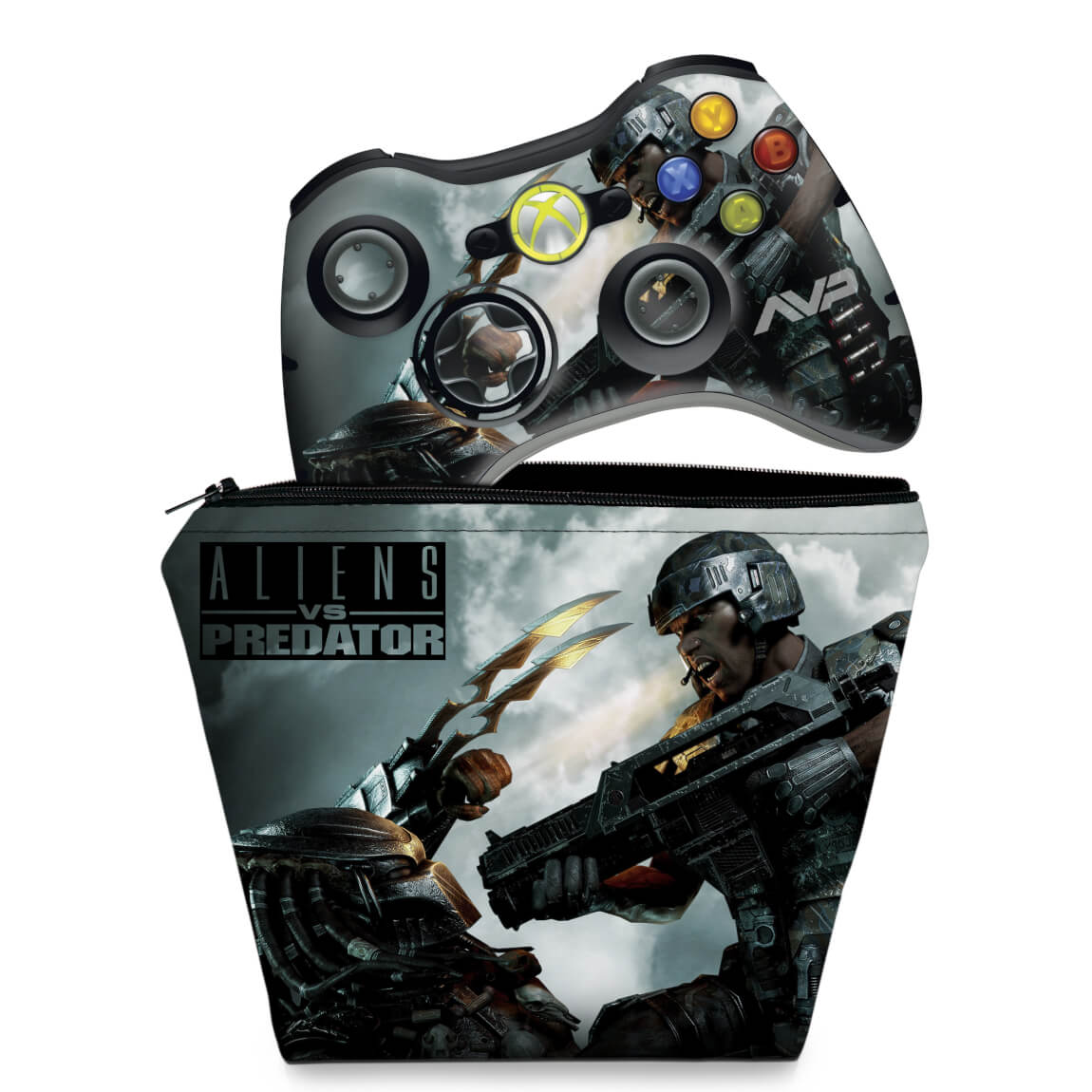KIT Capa Case e Skin Anti-Rage Xbox 360 Controle - Aliens Vs Predators