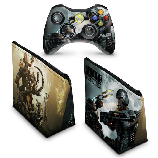 KIT Capa Case e Skin Xbox 360 Controle - Aliens Vs Predators