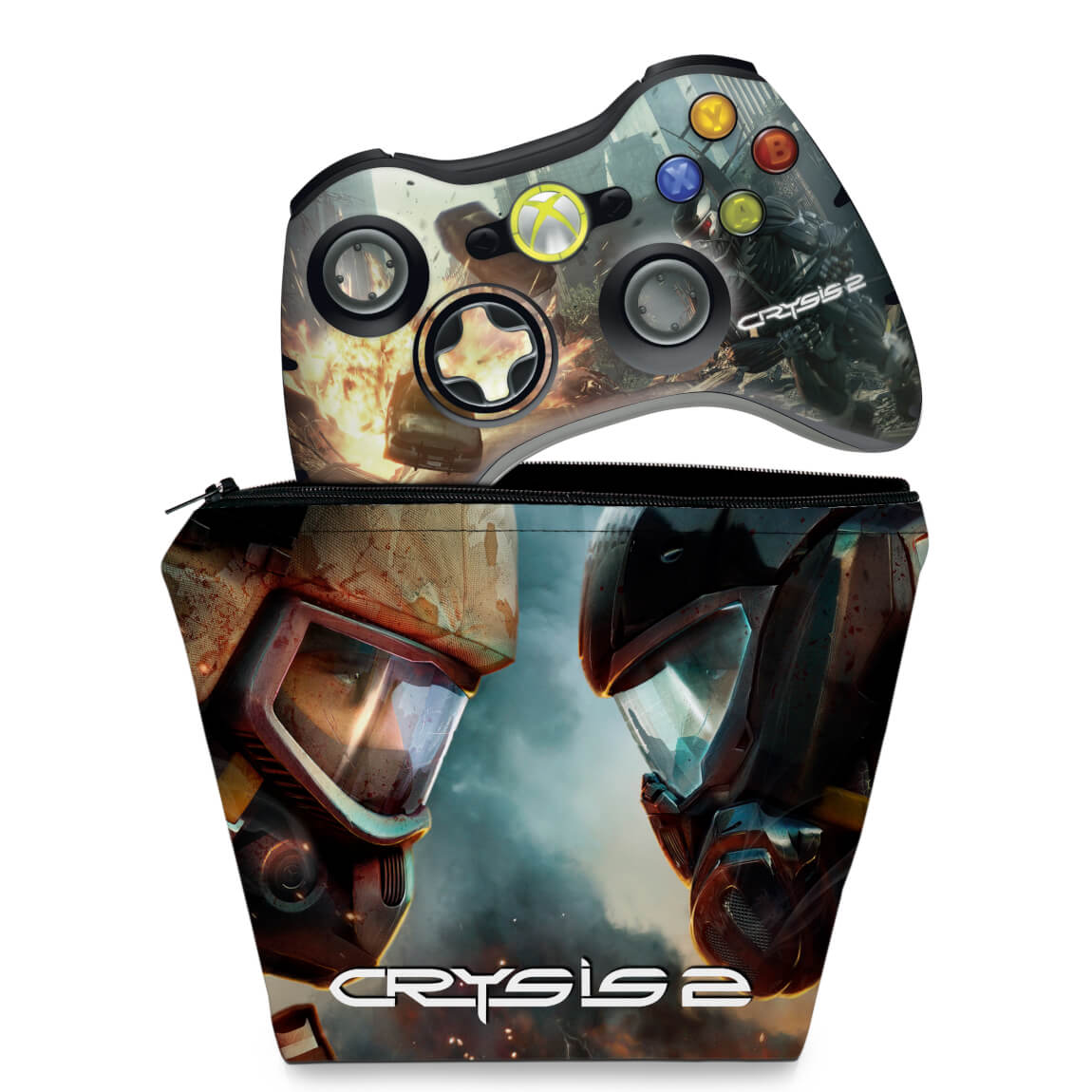 KIT Capa Case e Skin Anti-Rage Xbox 360 Controle - Crysis 2