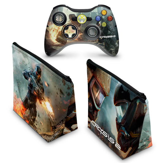 KIT Capa Case e Skin Xbox 360 Controle - Crysis 2