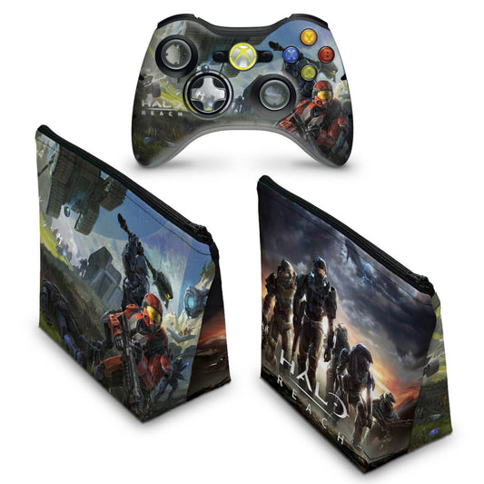 KIT Capa Case e Skin Xbox 360 Controle - Halo Reach