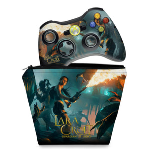 KIT Capa Case e Skin Anti-Rage Xbox 360 Controle - Lara Croft Temple Osiris - Pop Arte Skins