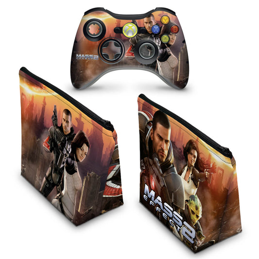 KIT Capa Case e Skin Xbox 360 Controle - Mass Effect 2