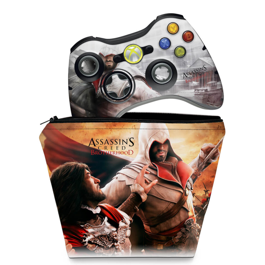 KIT Capa Case e Skin Anti-Rage Xbox 360 Controle - Assassins Creed Brotherwood #B - Pop Arte Skins