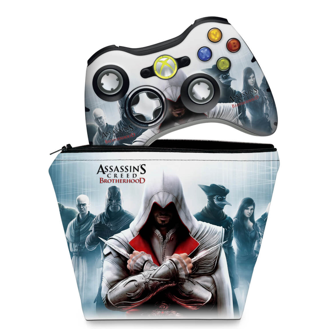 KIT Capa Case e Skin Anti-Rage Xbox 360 Controle - Assassins Creed Brotherwood #C - Pop Arte Skins