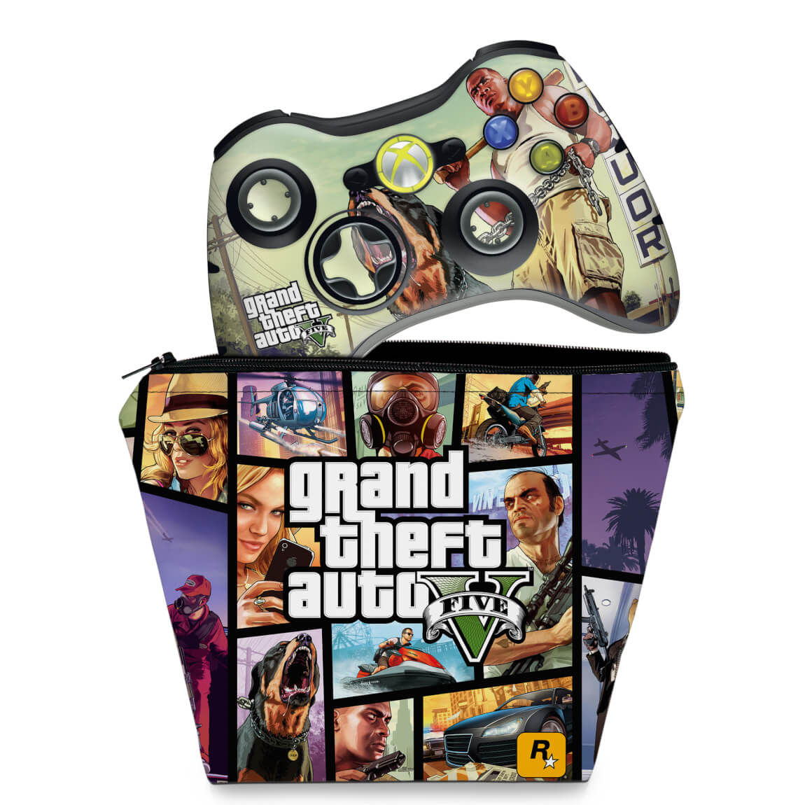 KIT Capa Case e Skin Xbox 360 Controle - Gta V