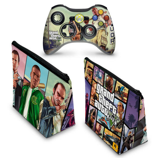 KIT Capa Case e Skin Xbox 360 Controle - Gta V
