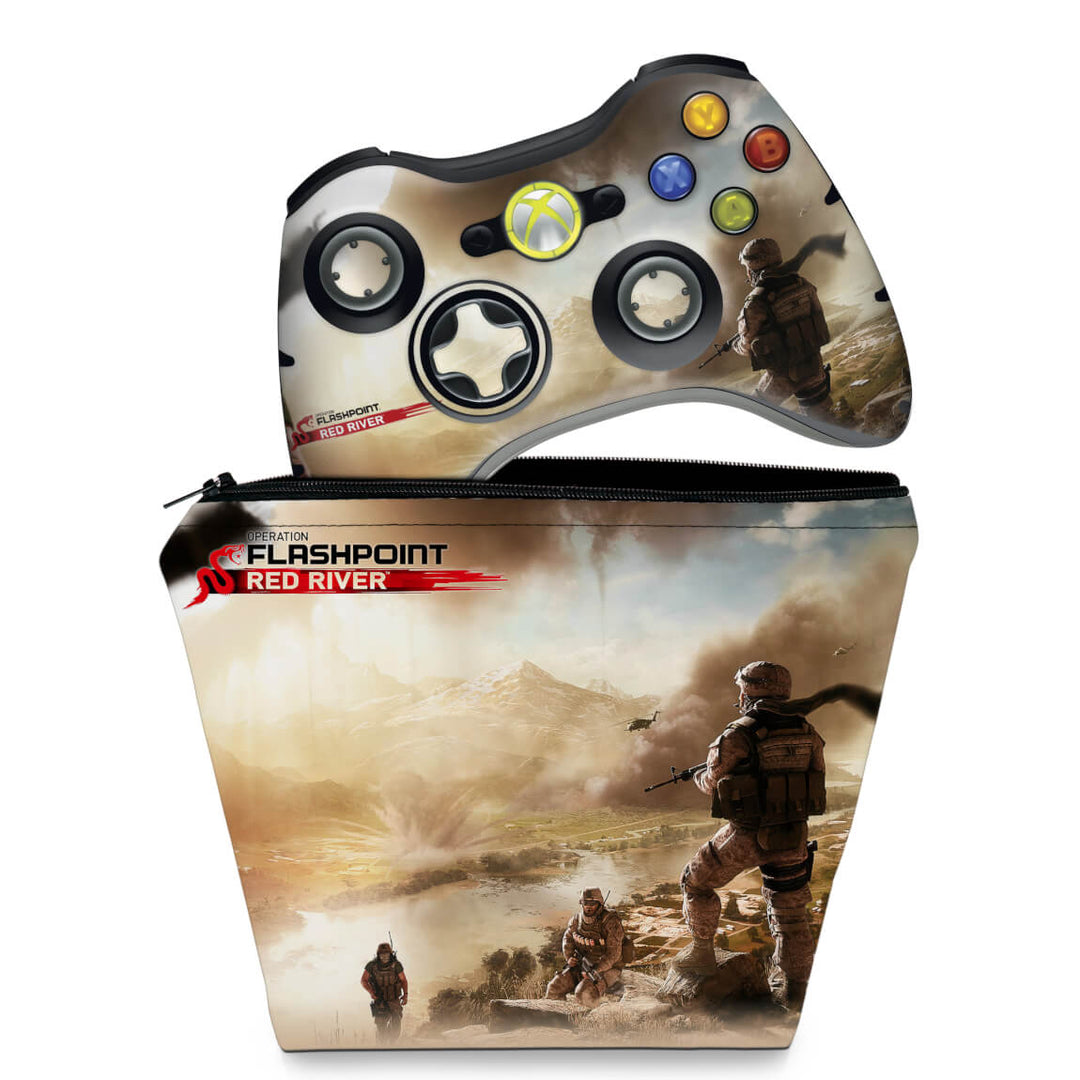 KIT Capa Case e Skin Anti-Rage Xbox 360 Controle - Operation Flashpoint - Pop Arte Skins